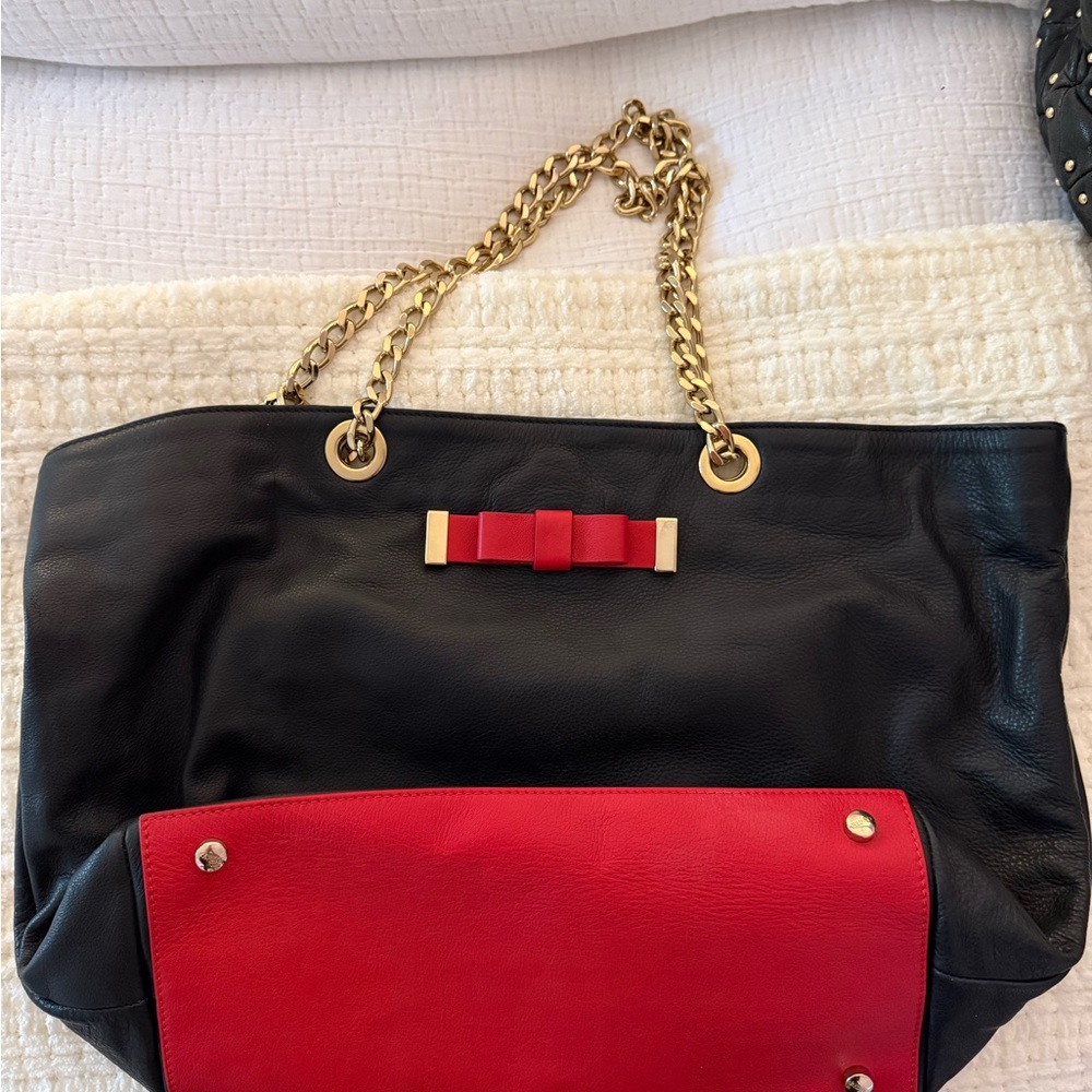 Black and Red Leather Valentino Tote Bag